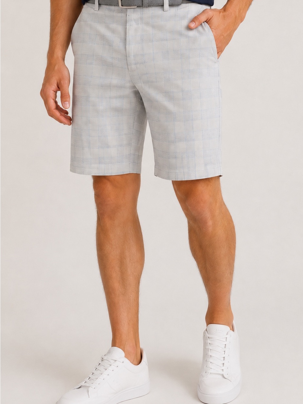 PGA Tour Men’s 34 Plaid Golf Shorts Gray Performance Flat Front 9” Inseam